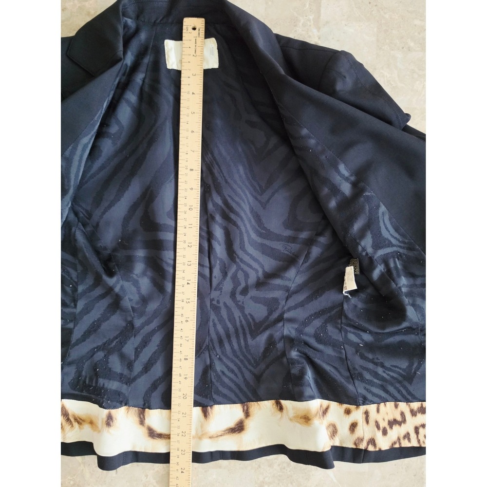 VTG Roberto Cavalli Navy Single Button Wool Blazer Leopard Trim Made in Italy 46 - Picture 11 of 16